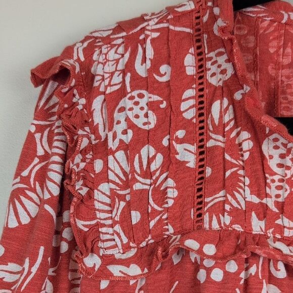 Wonderly Orange and White Ruffled Tie Front Cotton Blouse Top Size XL NWT - Picture 5 of 16